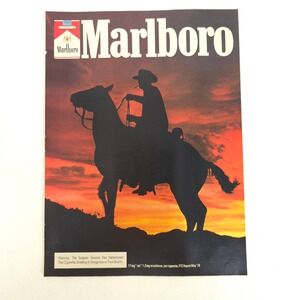 Vintage Marlboro Cigarettes Print Ad Cowboy Sunset Western Tobacco 1978 Decor